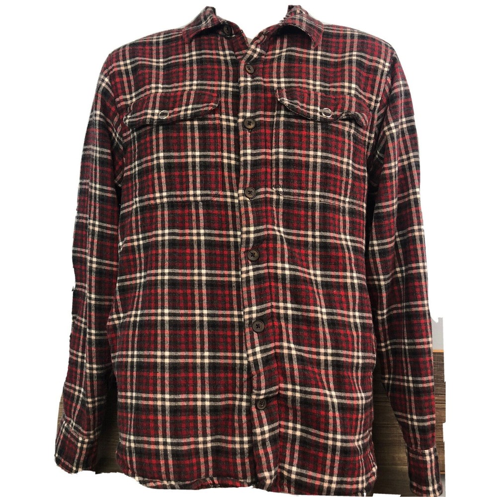 Tallwoods Flannel Adult MEDIUM  RED BLACK WHITE PLAID Button Up Long Sleeve Men